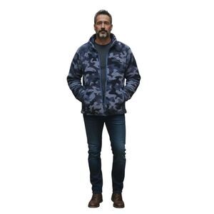 Columbia Men's Size L Fuzzy Fleece Zip Up Jacket blue Camo Gorpcore Camping